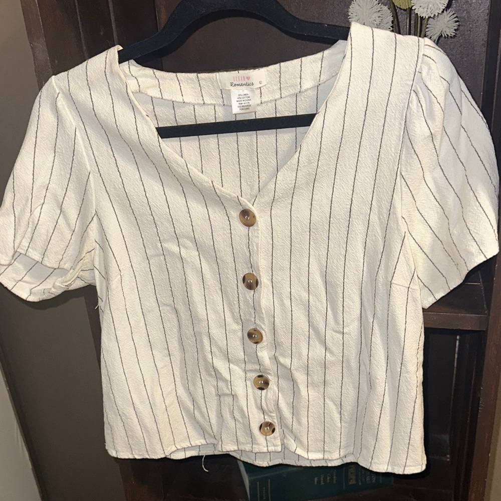 Zara Cream and Black Striped Button-Down Shirt